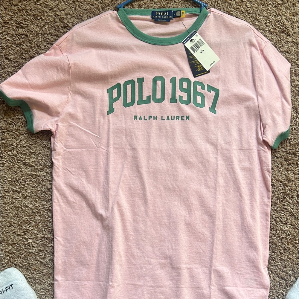 Ralph Lauren Pink Tee with Green Trim